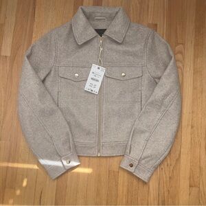 *NWT* ZARA Light Gray / Crème Wool Zip-Front Utility Jacket